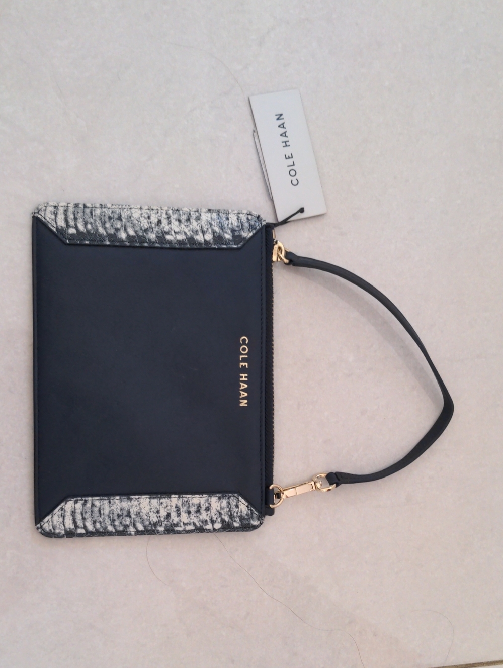 Cole Haan Black Wristlet Clutch with Textured Gray Accents